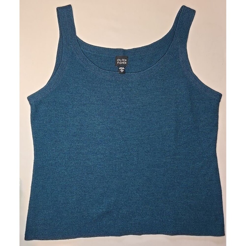 Eileen Fisher Merino Wool Tank Top Large NWOT Blue Shell Quiet Luxury Minimalist